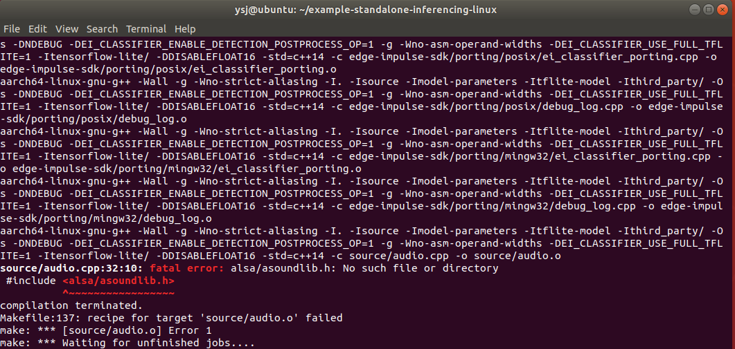 Fatal error: alsa/asoundlib.h: No such file or directory - Edge 