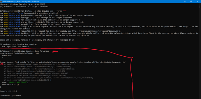 EdgeImpulse Data Forwarder not found
