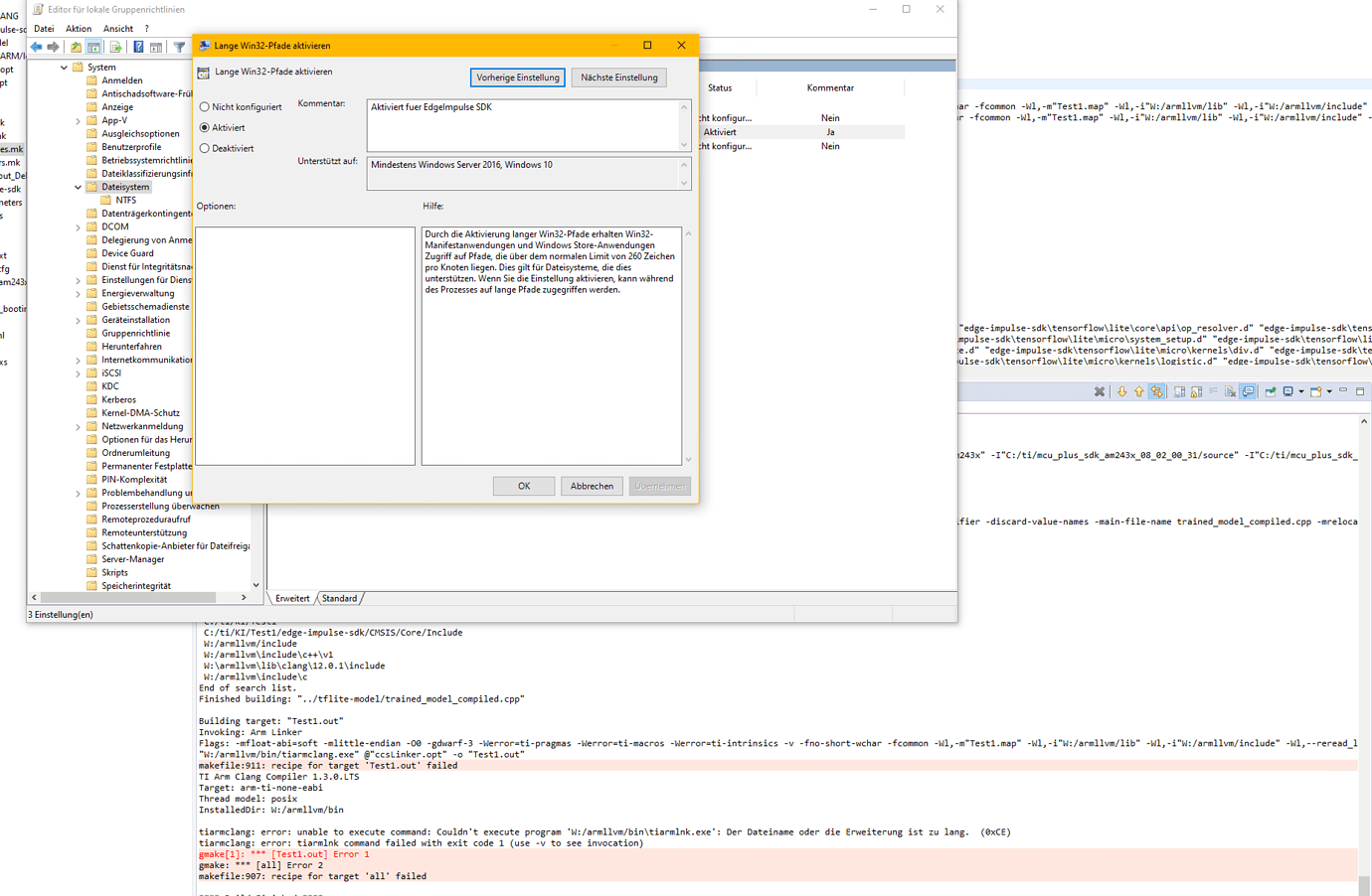 The file name or extension is too long. (0xCE) Edge Impulse