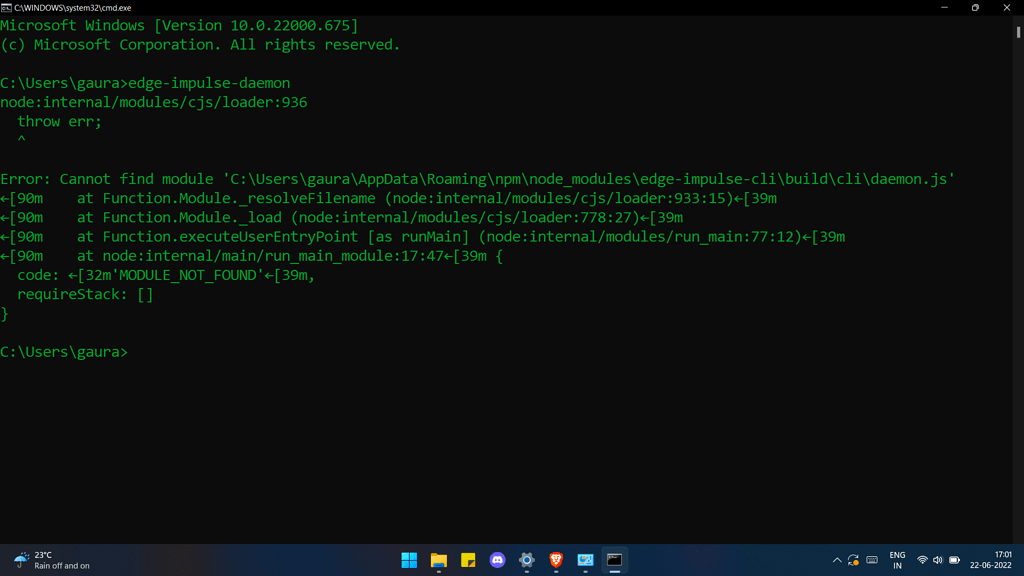 Getting error while connecting arduino nano ble 33 dev board to edge